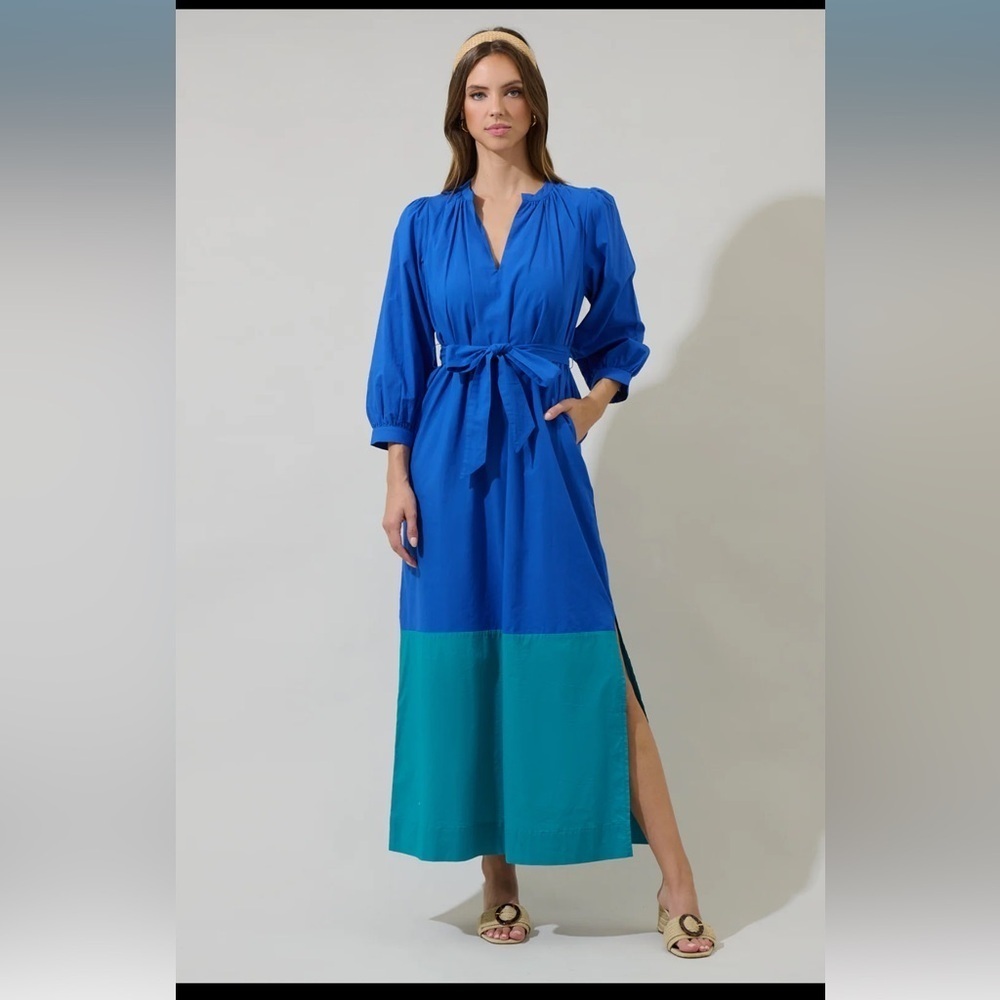 SugarLips Mayfield Bay Color Block Maxi Dress Cobalt Multi